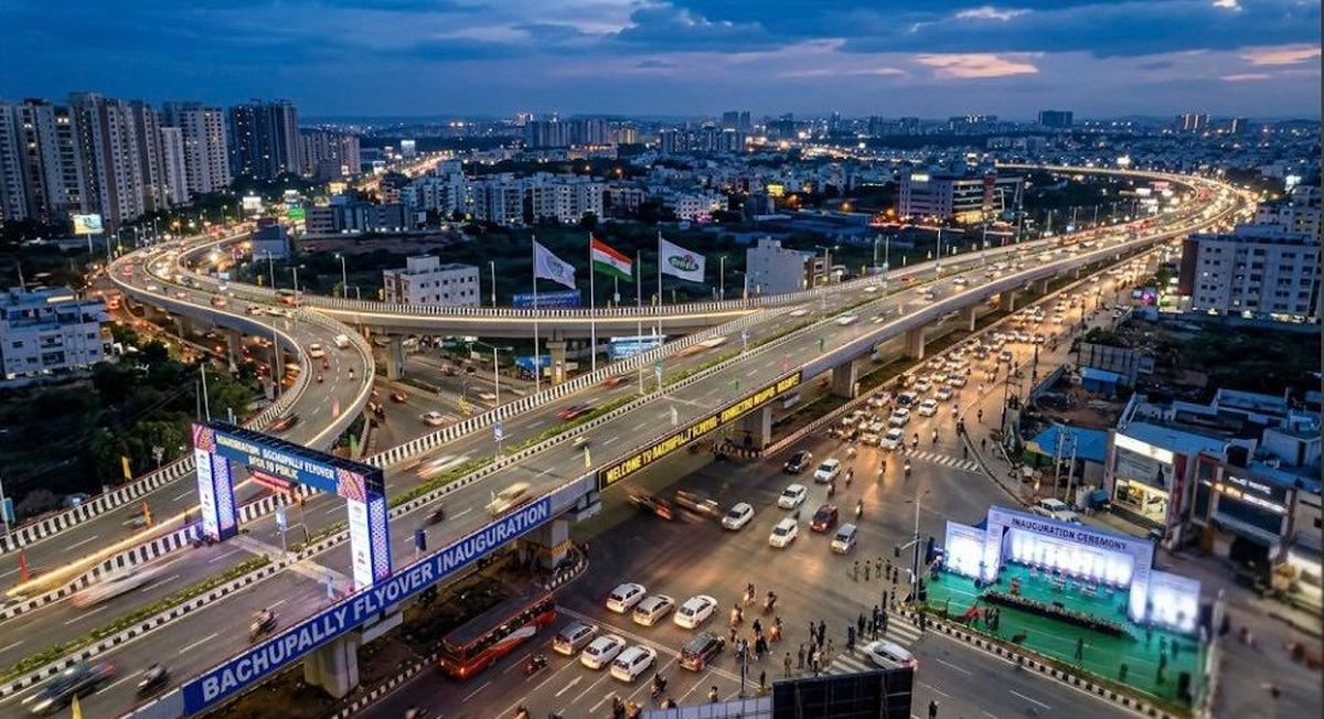 Night view of Bachupally flyover between Miyapur X roads and Gandimaisamma stretch.